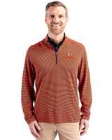 Illinois Fighting Illini Cutter & Buck Virtue Eco Pique Micro Stripe Recycled Mens Quarter Zip College Orange/Navy Blue Front