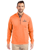 Illinois Fighting Illini Cutter & Buck Adapt Eco Knit Heather Mens Quarter Zip Pullover College Orange Heather Front
