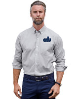 Old Dominion Monarchs College Vault Cutter & Buck Stretch Oxford Stripe Mens Big and Tall Long Sleeve Dress Shirt Charcoal Front