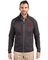 Utah Utes College Vault Cutter & Buck Mainsail Sweater-Knit Mens Big and Tall Full Zip Jacket Charcoal Heather Front