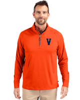 Virginia Hoos College Vault Cutter & Buck Adapt Eco Knit Stretch Recycled Mens Quarter Zip Pullover College Orange Front