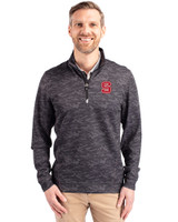 NC State Wolfpack Cutter & Buck Traverse Stretch Eco Camo Print Quarter Zip Mens Big and Tall Pullover Black Front
