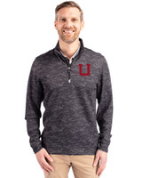 Utah Utes College Vault Cutter & Buck Traverse Stretch Eco Camo Print Quarter Zip Mens Big and Tall Pullover Black Front
