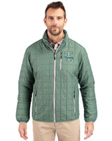 Tulane Green Wave College Vault Cutter & Buck Rainier PrimaLoft® Mens Eco Insulated Full Zip Puffer Jacket Hunter Melange Front