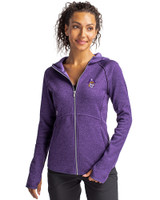 East Carolina (ECU) Pirates College Vault Cutter & Buck Mainsail Full Zip Hooded Womens Jacket College Purple Heather Front