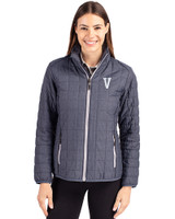 Villanova Wildcats College Vault Cutter & Buck Rainier Recycled Insulated Puffer Womens Full Zip Jacket Anthracite Melange Front