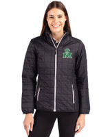 Marshall Thundering Herd College Vault Cutter & Buck Rainier Recycled Insulated Puffer Womens Full Zip Jacket Black Front