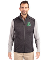 Marshall Thundering Herd College Vault Cutter & Buck Mainsail Sweater-Knit Mens Big and Tall Full Zip Vest Charcoal Heather Front