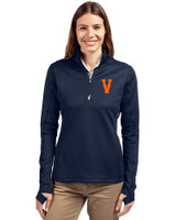 Virginia Hoos College Vault Cutter & Buck Traverse Stretch Eco Quarter Zip Womens Pullover Liberty Navy Front