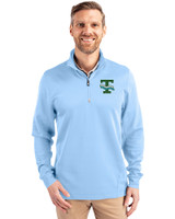 Tulane Green Wave College Vault Cutter & Buck Traverse Stretch Eco Quarter Zip Mens Pullover Atlas Light Blue Front