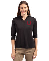 Utah Utes College Vault Cutter & Buck Virtue Eco Pique Recycled Half Zip Pullover Womens Hoodie Black Front