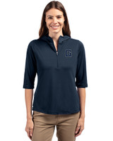 Georgetown Hoyas College Vault Cutter & Buck Virtue Eco Pique Recycled Half Zip Pullover Womens Hoodie Navy Blue Front