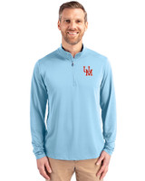 Ole Miss Rebels College Vault Cutter & Buck Virtue Eco Pique Recycled Quarter Zip Mens Pullover Atlas Light Blue Front