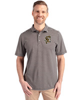 Grambling Tigers College Vault Cutter & Buck Virtue Eco Pique Stripe Recycled Mens Polo Black Front