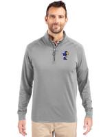 Kansas Jayhawks College Vault Cutter & Buck Adapt Eco Knit Stretch Recycled Mens Big and Tall Quarter Zip Pullover Polished Medium Gray Front