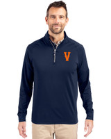 Virginia Hoos College Vault Cutter & Buck Adapt Eco Knit Stretch Recycled Mens Big and Tall Quarter Zip Pullover Navy Blue Front