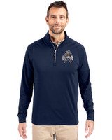 Utah State Aggies College Vault Cutter & Buck Adapt Recycled Soft Knit Stretch  Mens Big & Tall Quarter Zip Pullover Navy Blue Front