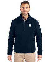 Villanova Wildcats College Vault Cutter & Buck Cascade Eco Sherpa Fleece Mens Big & Tall Quarter Zip Jacket Navy Blue Front
