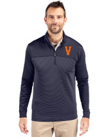 Virginia Hoos College Vault Cutter & Buck Traverse Stretch Eco Stripe Quarter Zip Mens Pullover Liberty Navy Front