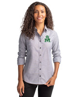 Marshall Thundering Herd College Vault Cutter & Buck Stretch Oxford Womens Long Sleeve Dress Shirt Charcoal Front