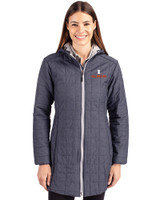 Illinois Fighting Illini Cutter & Buck Rainier PrimaLoft®  Womens Eco Insulated Hooded Long Coat Anthracite Melange Front