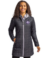Texas Christian Horned Frogs College Vault Cutter & Buck Rainier PrimaLoft®  Womens Eco Insulated Hooded Long Coat Black Front