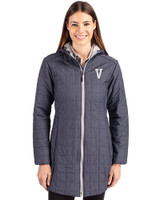 Villanova Wildcats College Vault Cutter & Buck Rainier PrimaLoft®  Womens Eco Insulated Hooded Long Coat Anthracite Melange Front