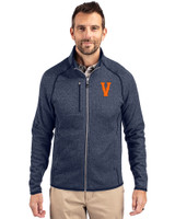 Virginia Hoos College Vault Cutter & Buck Mainsail Sweater-Knit Mens Full Zip Jacket Liberty Navy Heather Front