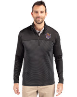 LSU Tigers College Vault Cutter & Buck Traverse Stretch Eco Stripe Quarter Zip Mens Big and Tall Pullover Black Front