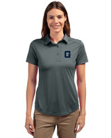 Georgetown Hoyas College Vault Cutter & Buck Prospect Eco Textured Stretch Recycled Womens Short Sleeve Polo Elemental Grey Front