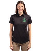 Marshall Thundering Herd College Vault Cutter & Buck Prospect Eco Textured Stretch Recycled Womens Short Sleeve Polo Black Front