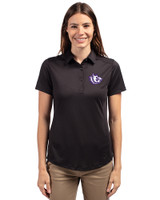 Texas Christian Horned Frogs College Vault Cutter & Buck Prospect Eco Textured Stretch Recycled Womens Short Sleeve Polo Black Front