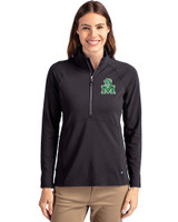 Marshall Thundering Herd College Vault Cutter & Buck Adapt Eco Knit Stretch Recycled Womens Half Zip Pullover Black Front