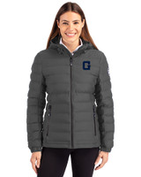Georgetown Hoyas College Vault Cutter & Buck Mission Ridge Repreve® Recycled Insulated Puffer Womens Full Zip Jacket Elemental Grey Front