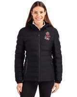 Washington State Cougars College Vault Cutter & Buck Mission Ridge Repreve® Eco Insulated Womens Puffer Jacket Black Front