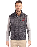 Utah Utes College Vault Cutter & Buck Rainier PrimaLoft® Mens Eco Insulated Full Zip Printed Puffer Vest Black Front