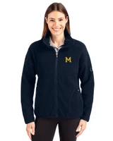 Michigan Wolverines College Vault Cutter & Buck Cascade Epic Comfort Recycled Sherpa Fleece Womens Full Zip Jacket Navy Blue Front