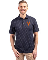 Virginia Hoos College Vault Cutter & Buck Virtue Eco Pique Tile Print Recycled Mens Big & Tall Polo Navy Blue Front