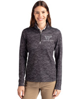 Virginia Tech Hokies Cutter & Buck Traverse Stretch Eco Camo Print Quarter Zip Womens Pullover Black Front