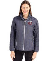 Minnesota Twins Cutter & Buck Rainier PrimaLoft®  Womens Eco Insulated Full Zip Puffer Jacket Anthracite Melange Front