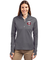 Minnesota Twins Cutter & Buck Traverse Stretch Eco Quarter Zip Womens Pullover Elemental Grey Front