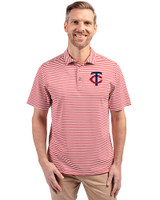 Minnesota Twins Cutter & Buck Virtue Eco Pique Stripe Recycled Mens Polo Cardinal Red Front