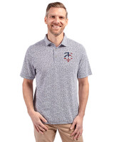 Minnesota Twins Stars & Stripes Cutter & Buck Virtue Eco Pique Botanical Print Recycled Mens Polo Navy Blue Front