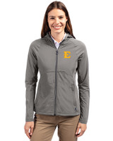 ETSU Buccaneers Cutter & Buck Adapt Recycled Soft Knit Stretch Womens Hybrid Full Zip Jacket Elemental Grey Front