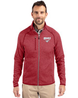 SMU Mustangs Cutter & Buck Mainsail Sweater-Knit Mens Full Zip Jacket Cardinal Red Heather Front