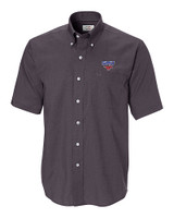 SMU Mustangs Cutter & Buck Epic Easy Care Nailshead Mens Big and Tall Short Sleeve Dress Shirt Black Mannequin