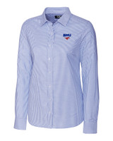 SMU Mustangs Cutter & Buck Stretch Oxford Stripe Womens Long Sleeve Dress Shirt FB_MANN_HG 