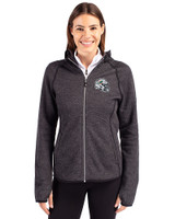 Miami Dolphins NFL Helmet Cutter & Buck Mainsail Sweater-Knit Womens Full Zip Hooded Jacket Charcoal Heather Front