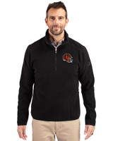 Cincinnati Bengals NFL Helmet Cutter & Buck Cascade Eco Sherpa Fleece Mens Big & Tall Quarter Zip Jacket Black Front