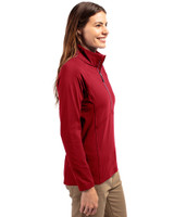 New England Patriots NFL Helmet Cutter & Buck Adapt Eco Knit Stretch Recycled Womens Half Zip Pullover Cardinal Red Side